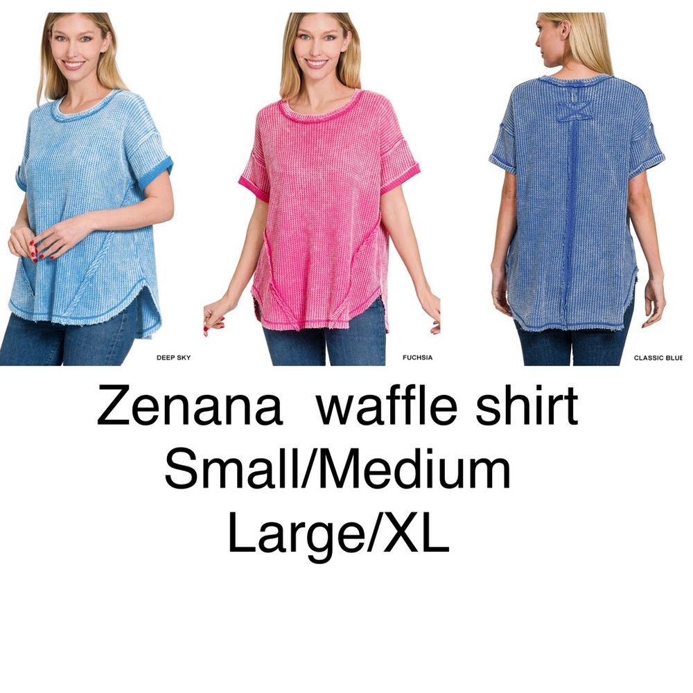 Zenana Outfitters Waffle Knit Tops - Deep Sky and Fuchsia